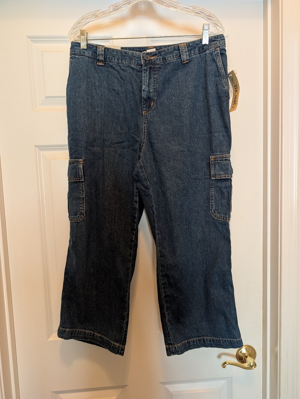 Cherokee Women's Navy Blue Cropped Cargo Jeans